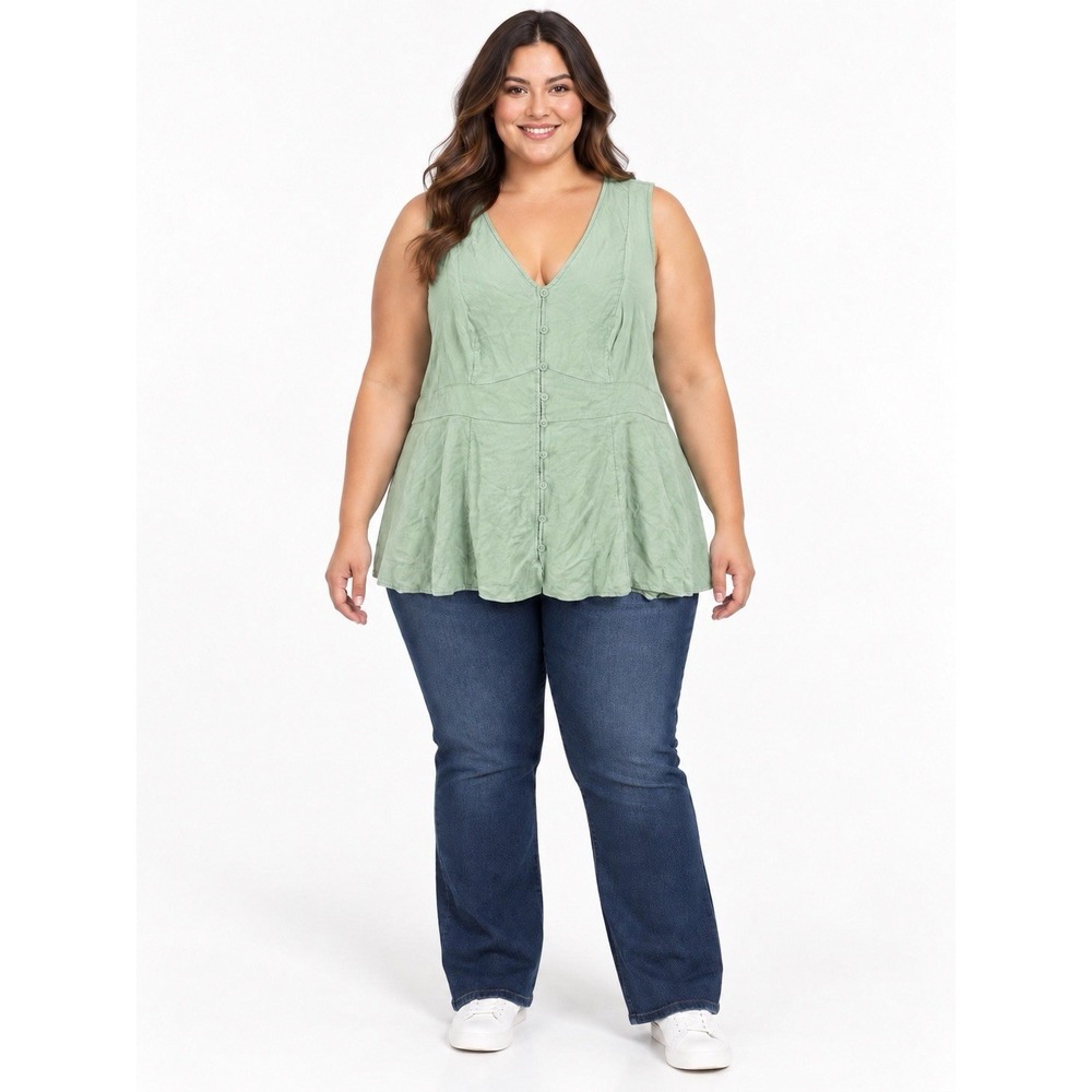 Torrid Womens Sz 5 (5X) Mint Green Sleeveless VNeck Button Front Tie Back Blouse